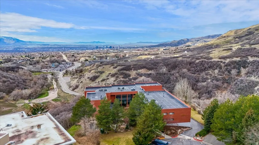 Drone / aerial view of a mountainous background