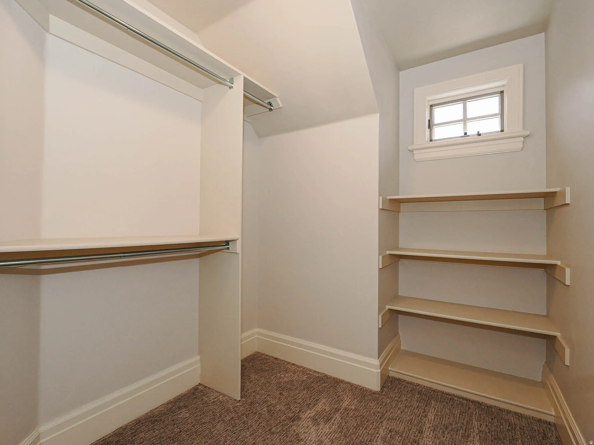 Walk in closet with dark carpet