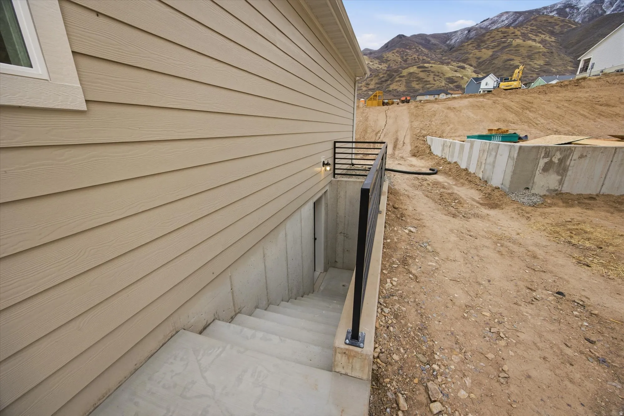 Stairway featuring a mountain view