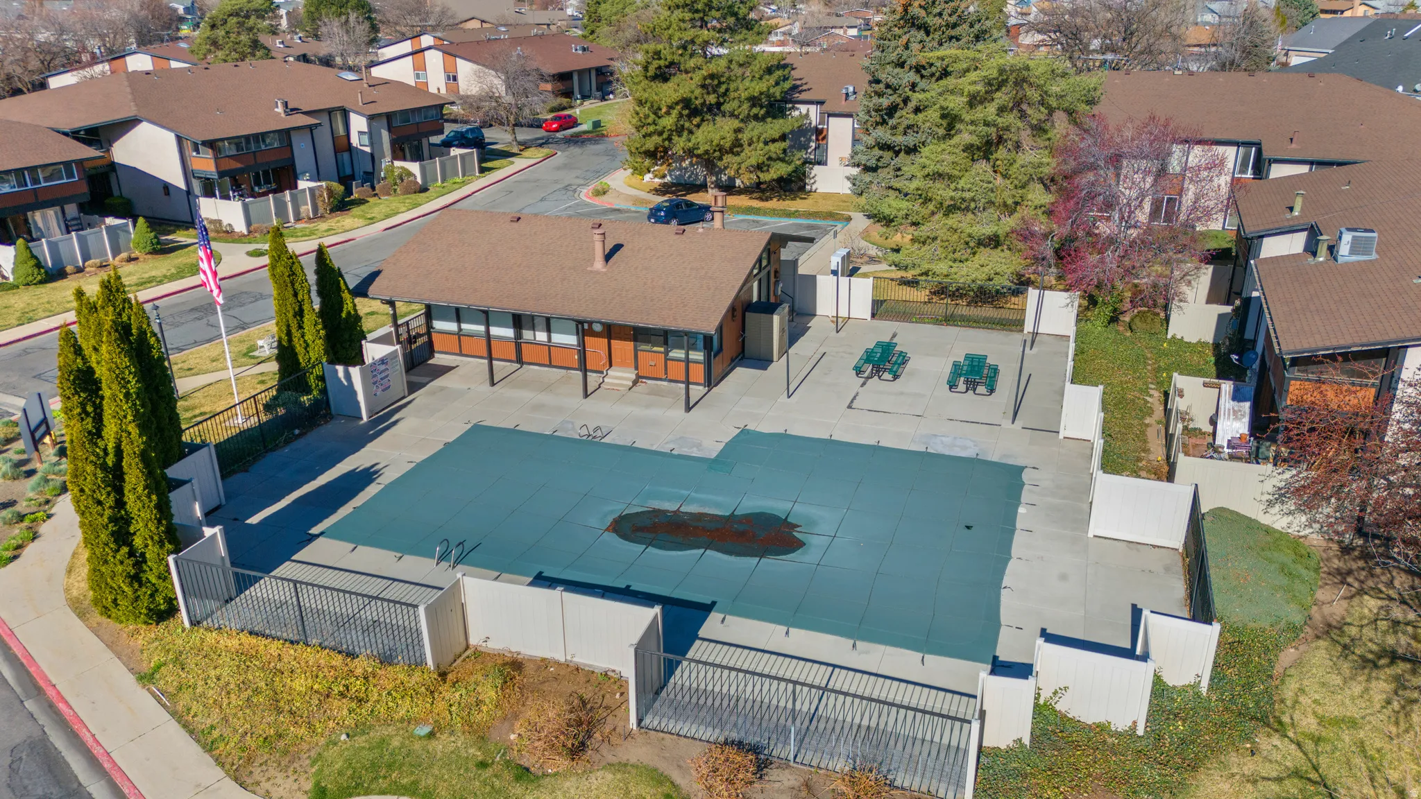 Aerial perspective of suburban area