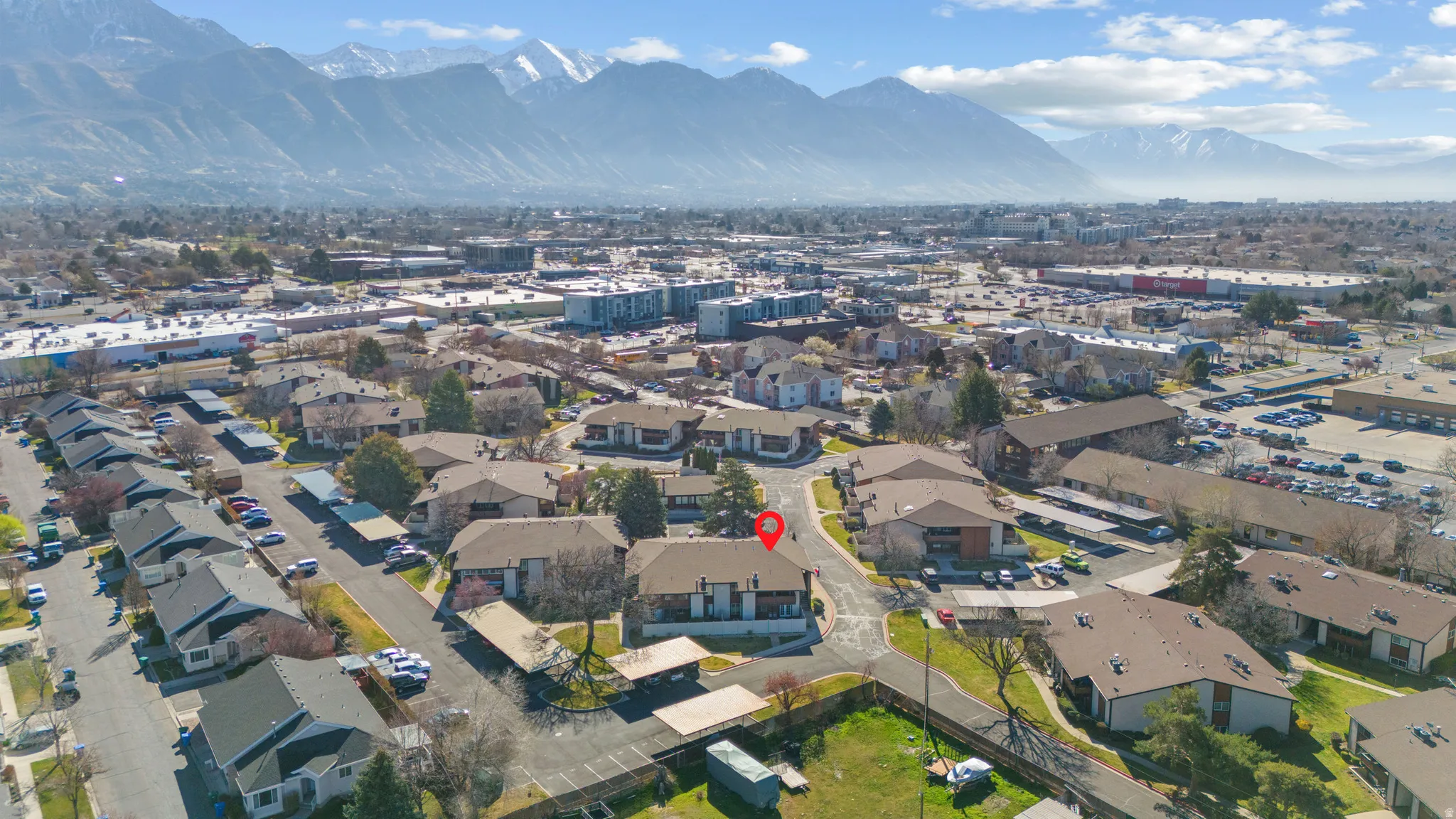 Drone / aerial view of a mountain backdrop