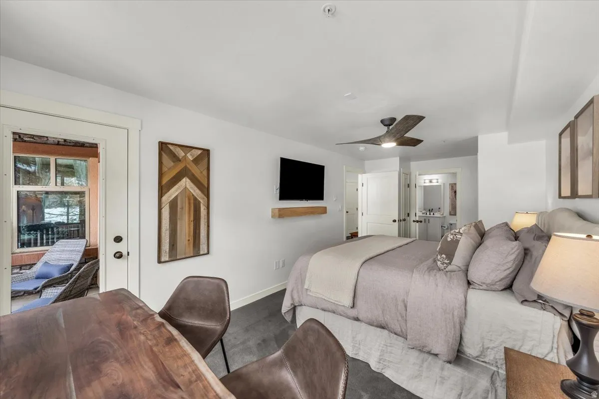 Bedroom with door to deck.