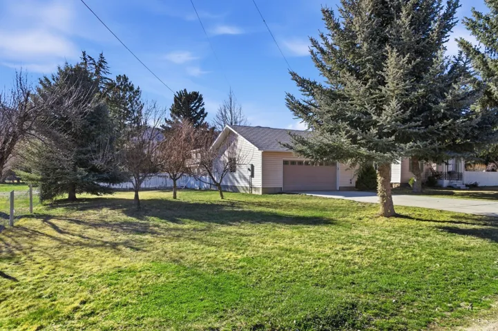 View of yard featuring concrete driveway and an attached garage