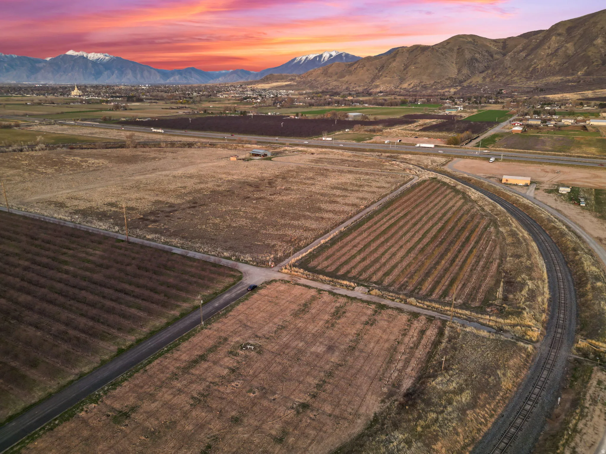 View of mountain background featuring rural landscape and abundant farmland