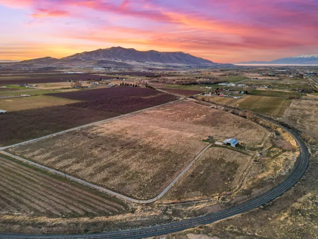 Overview of rural landscape with abundant farmland and mountains