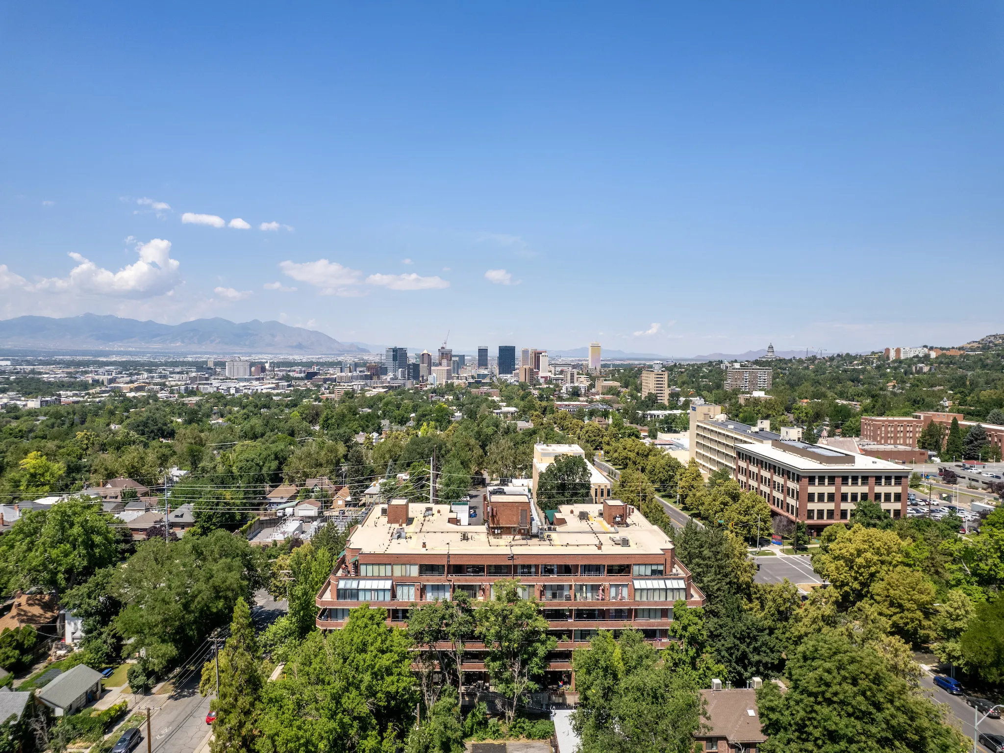 View of urban area with a mountainous background