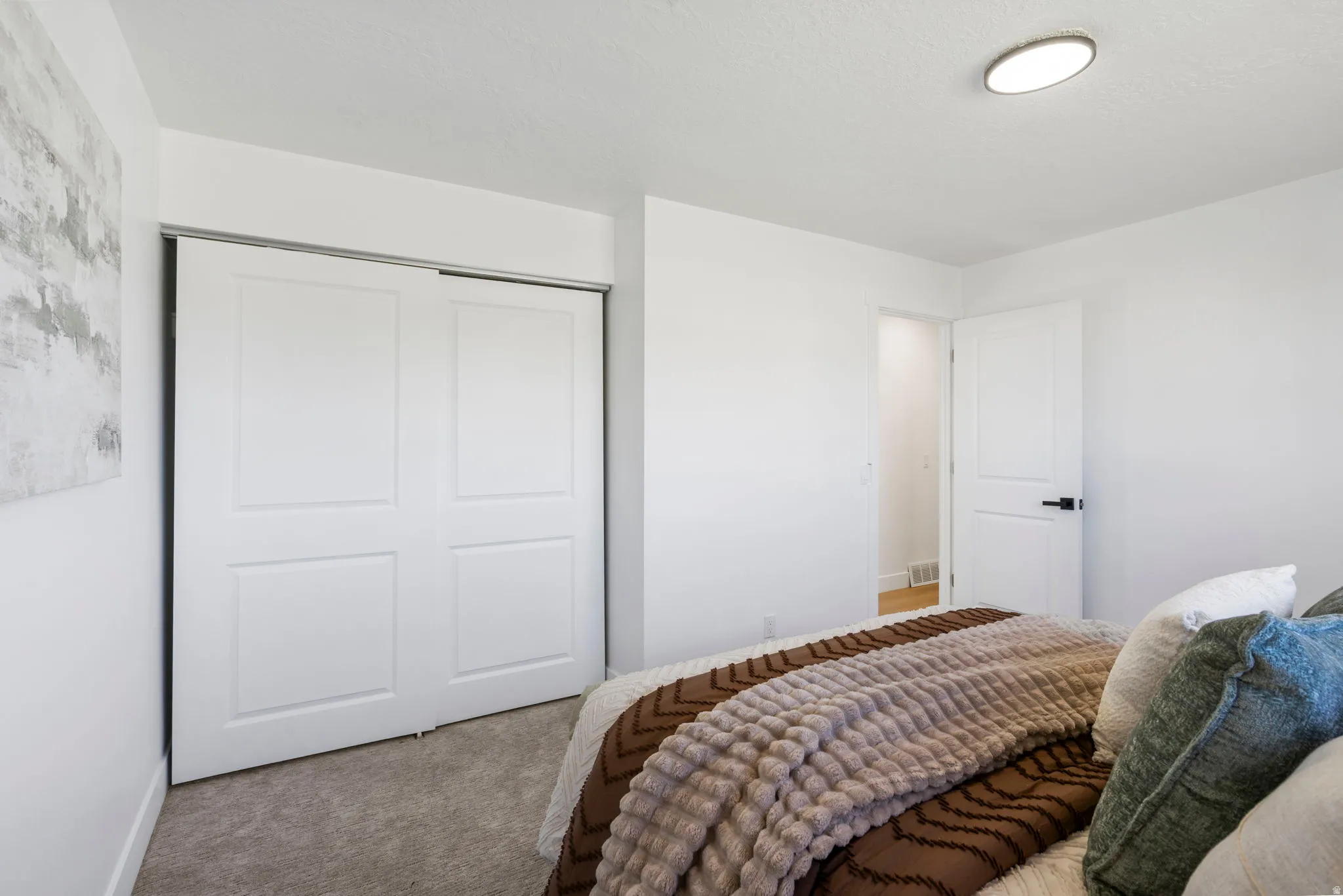 Bedroom with a closet and carpet