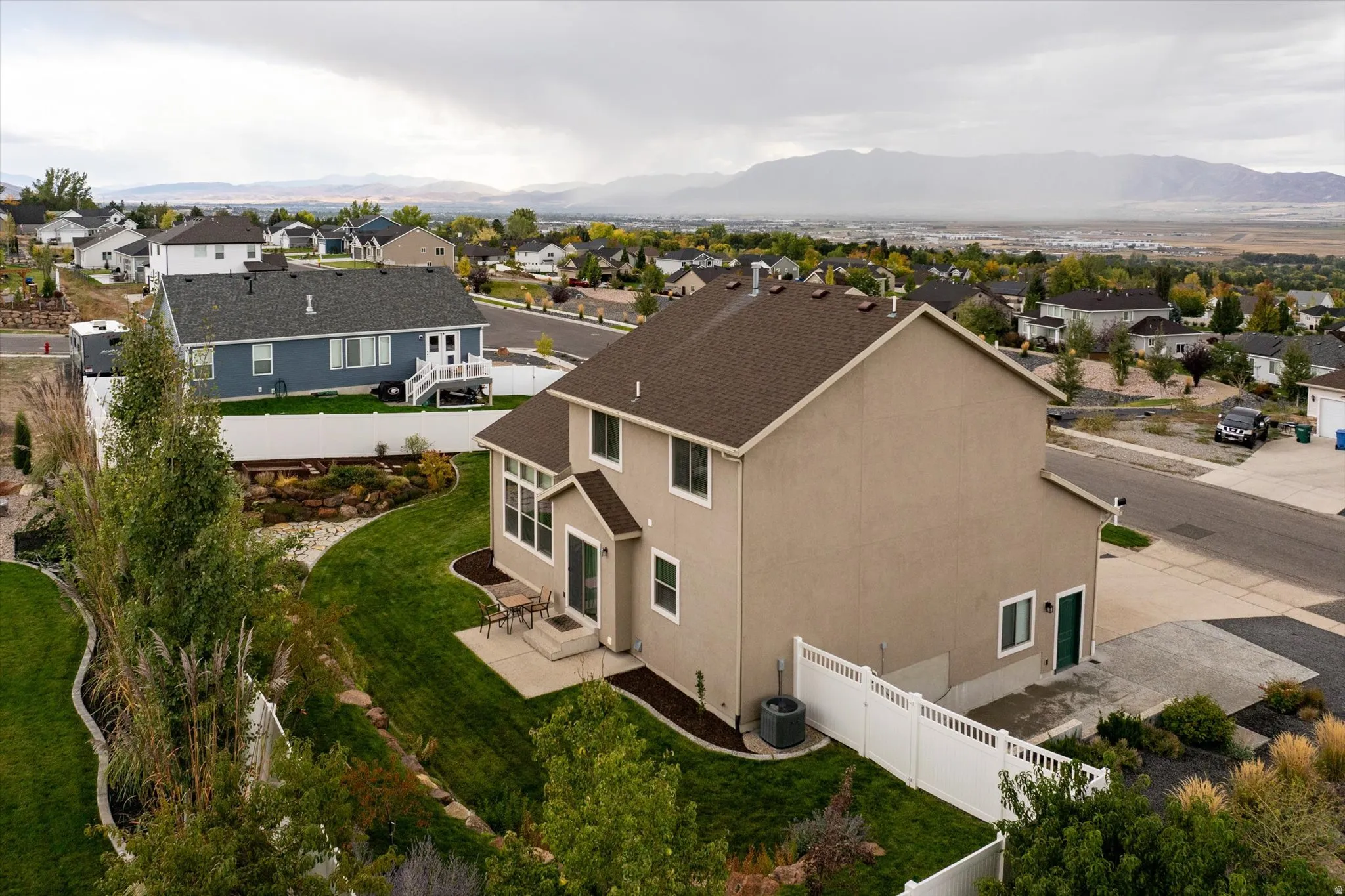 Aerial perspective of suburban area