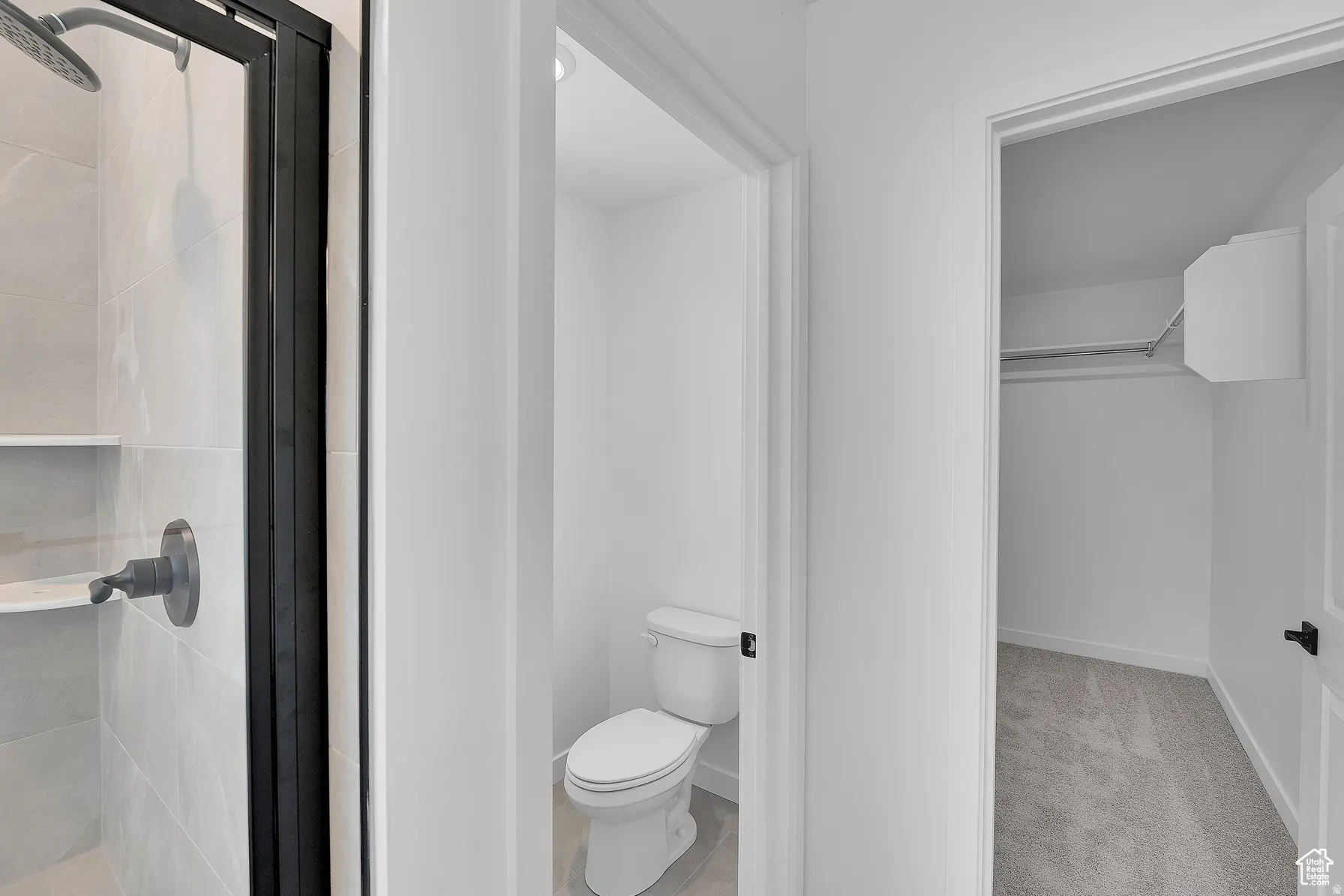 *Colors may vary** Bathroom with toilet and a stall shower