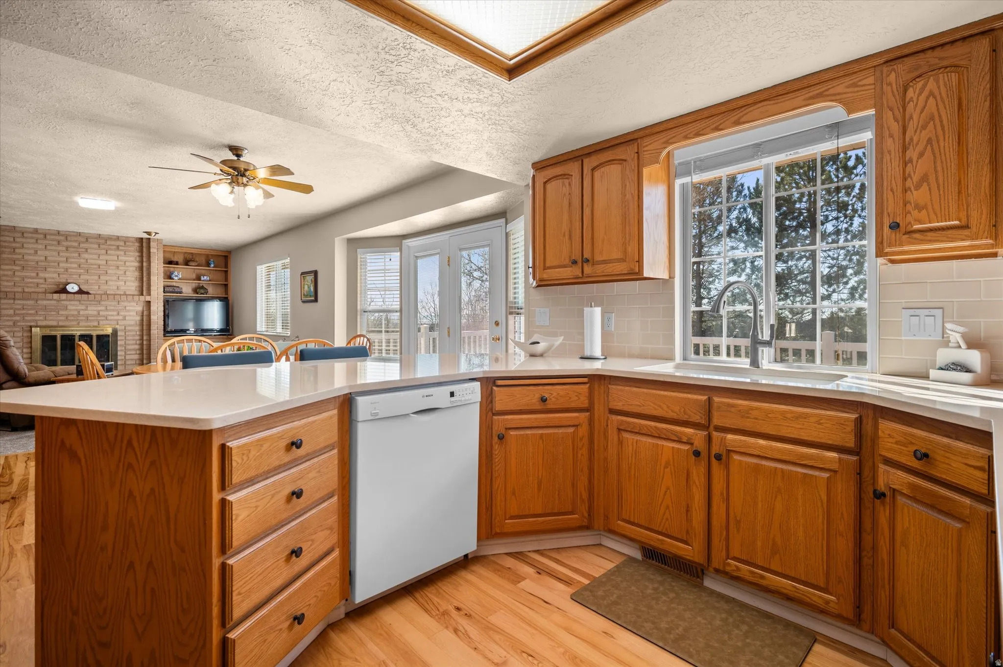Kitchen with French doors leading to deck