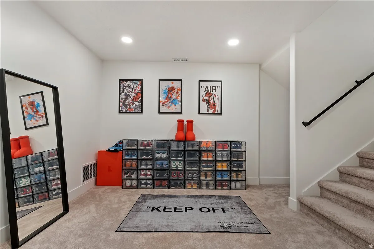 Rec room featuring carpet and recessed lighting