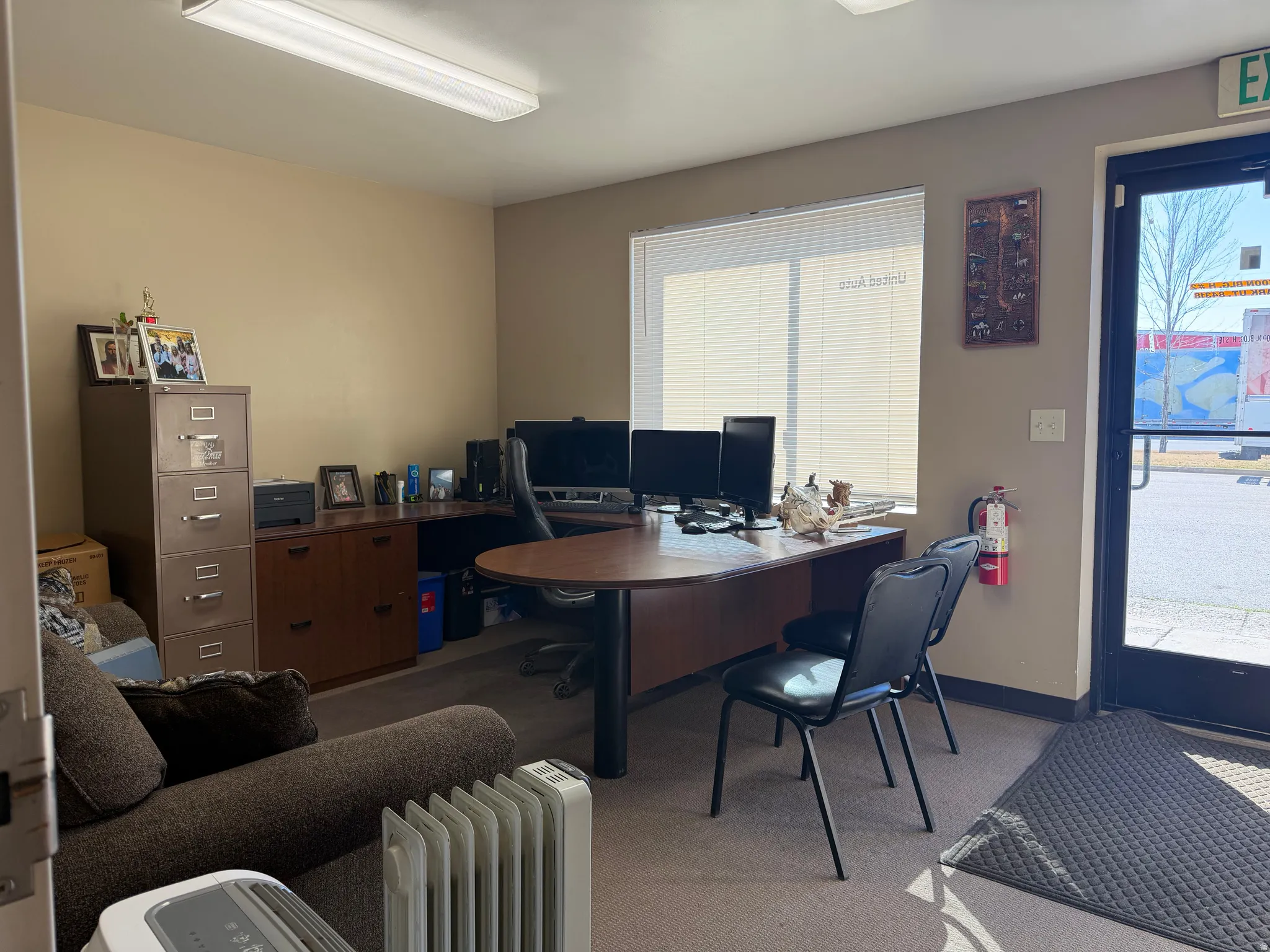 Office area featuring radiator