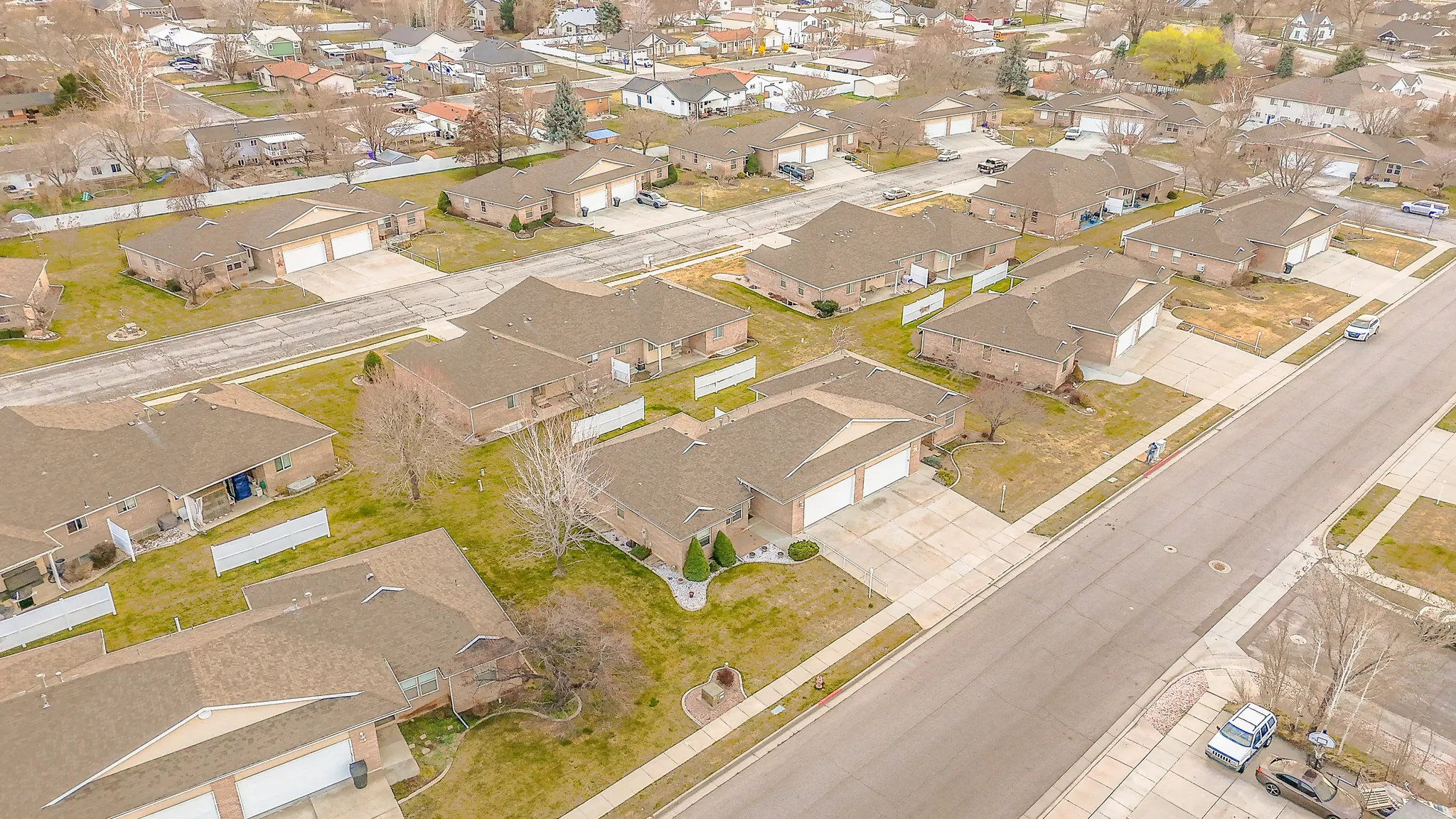 Aerial perspective of suburban area