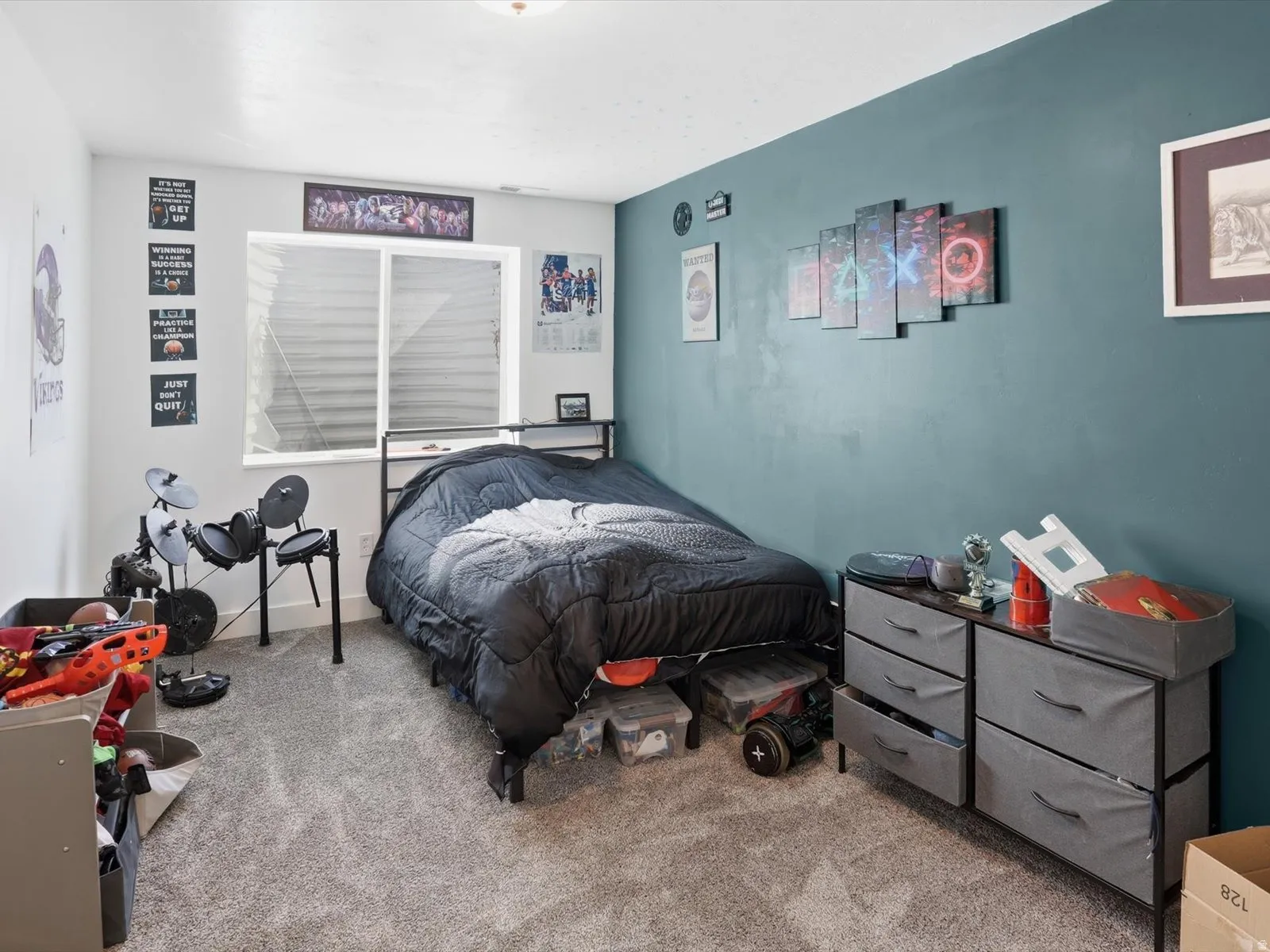 Bedroom with carpet flooring