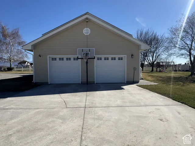 View of detached garage