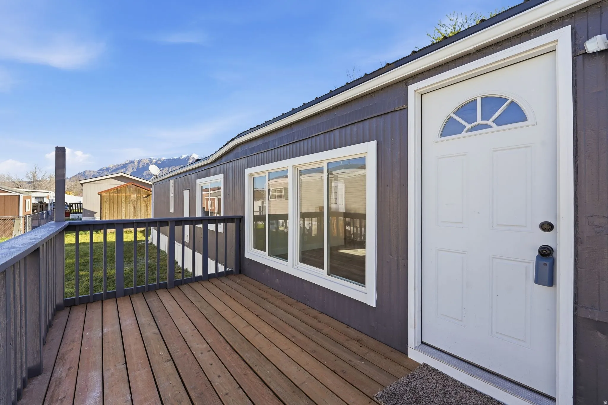 Wooden deck with a mountain view