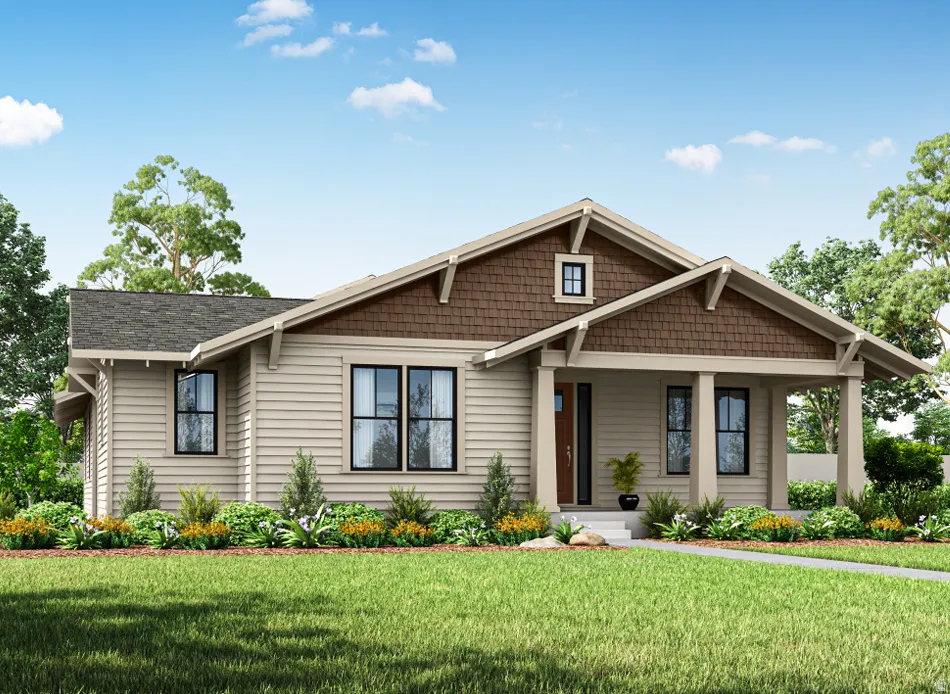 View of front of property featuring a front lawn and covered porch