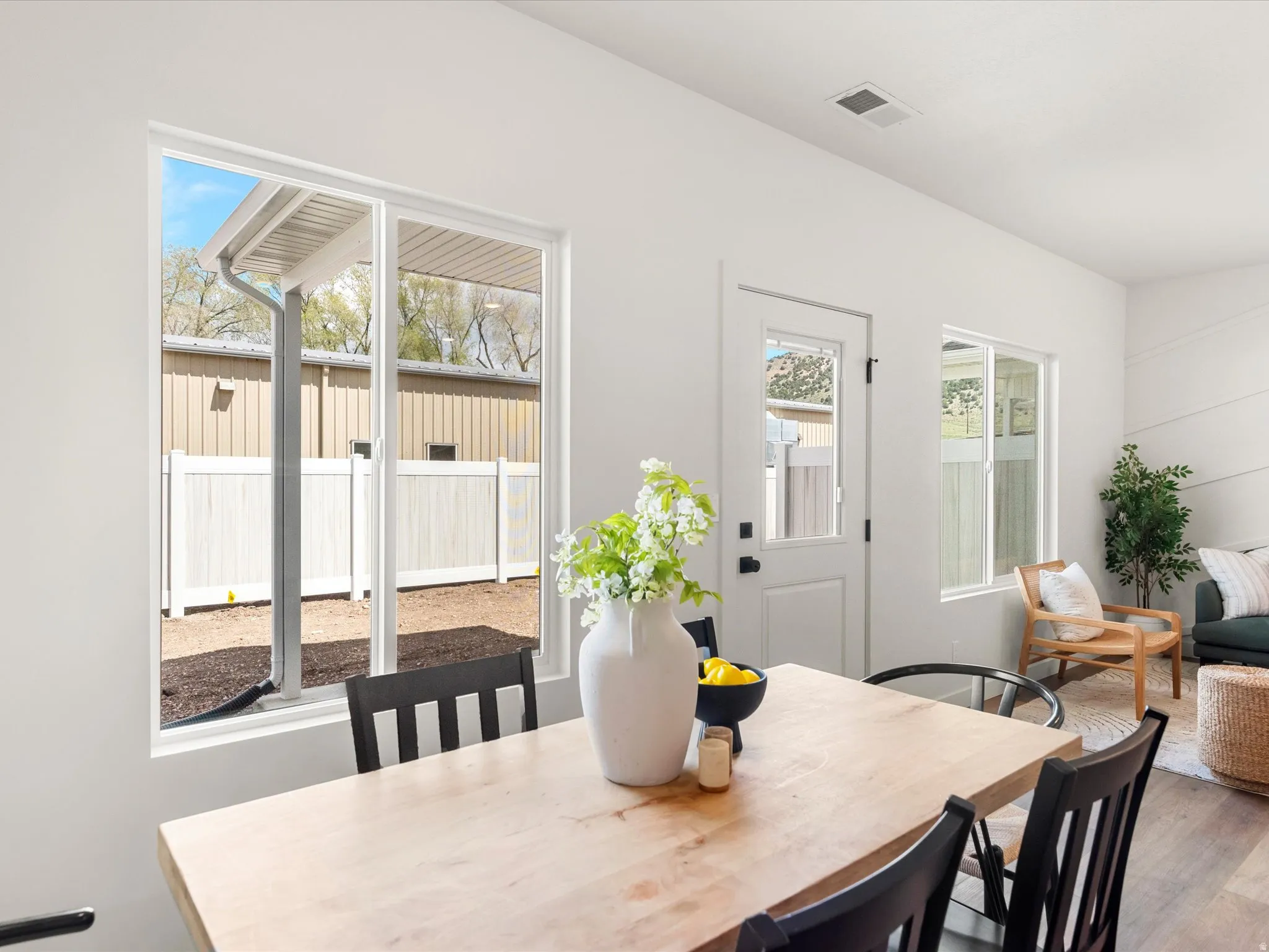 Dining room with light wood-type flooring