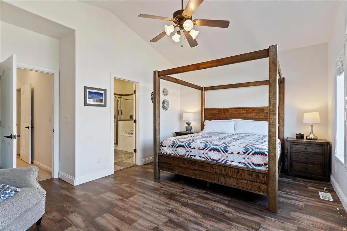 Large primary suite with large bathroom and walk in closet.