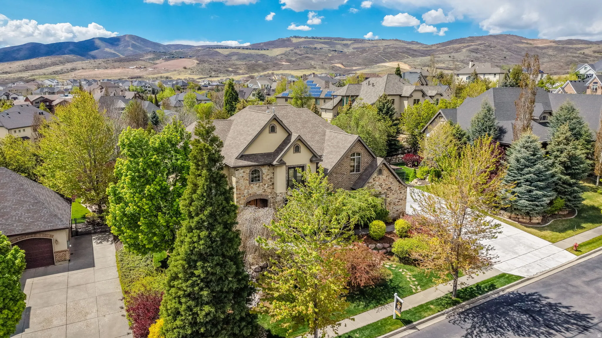 Drone / aerial view of a mountainous background