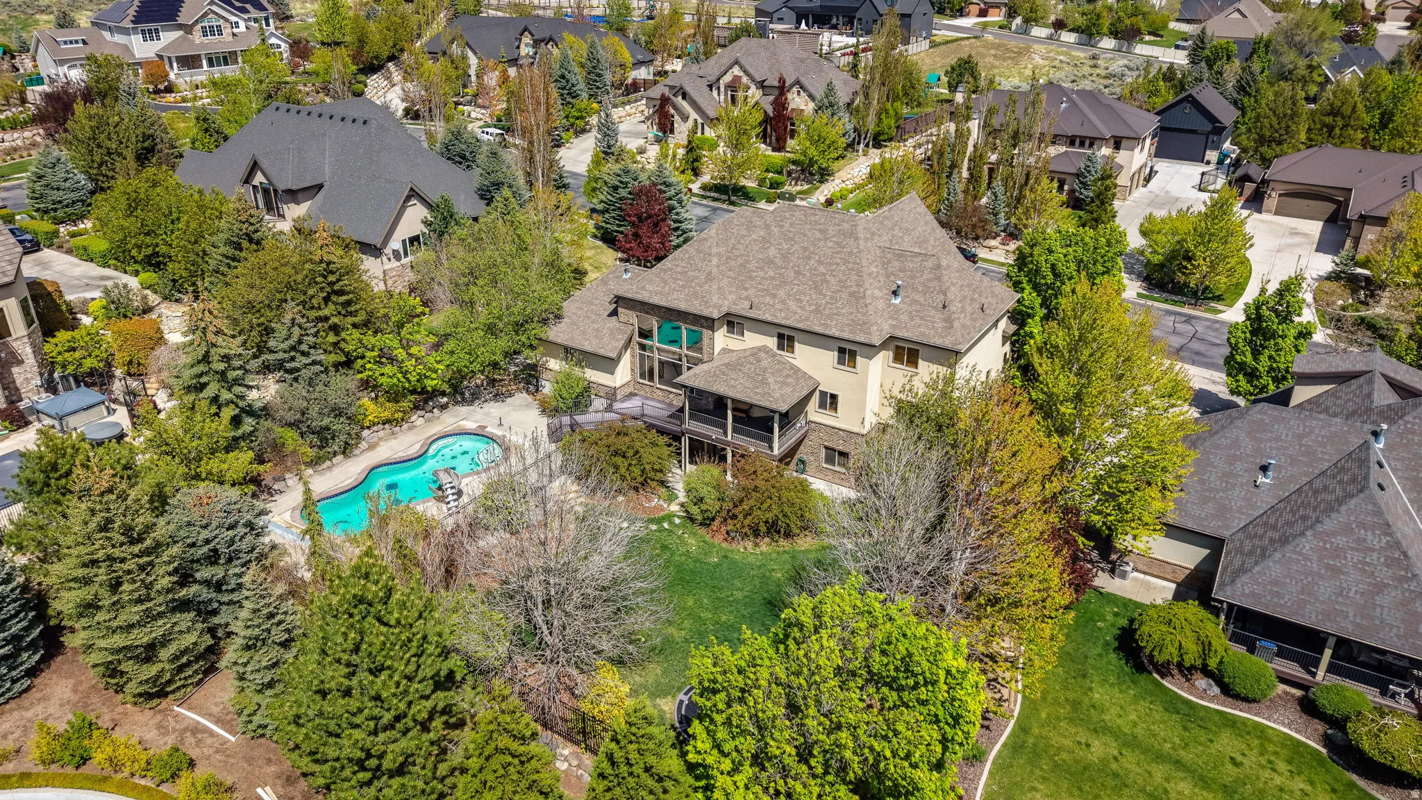 Aerial perspective of suburban area