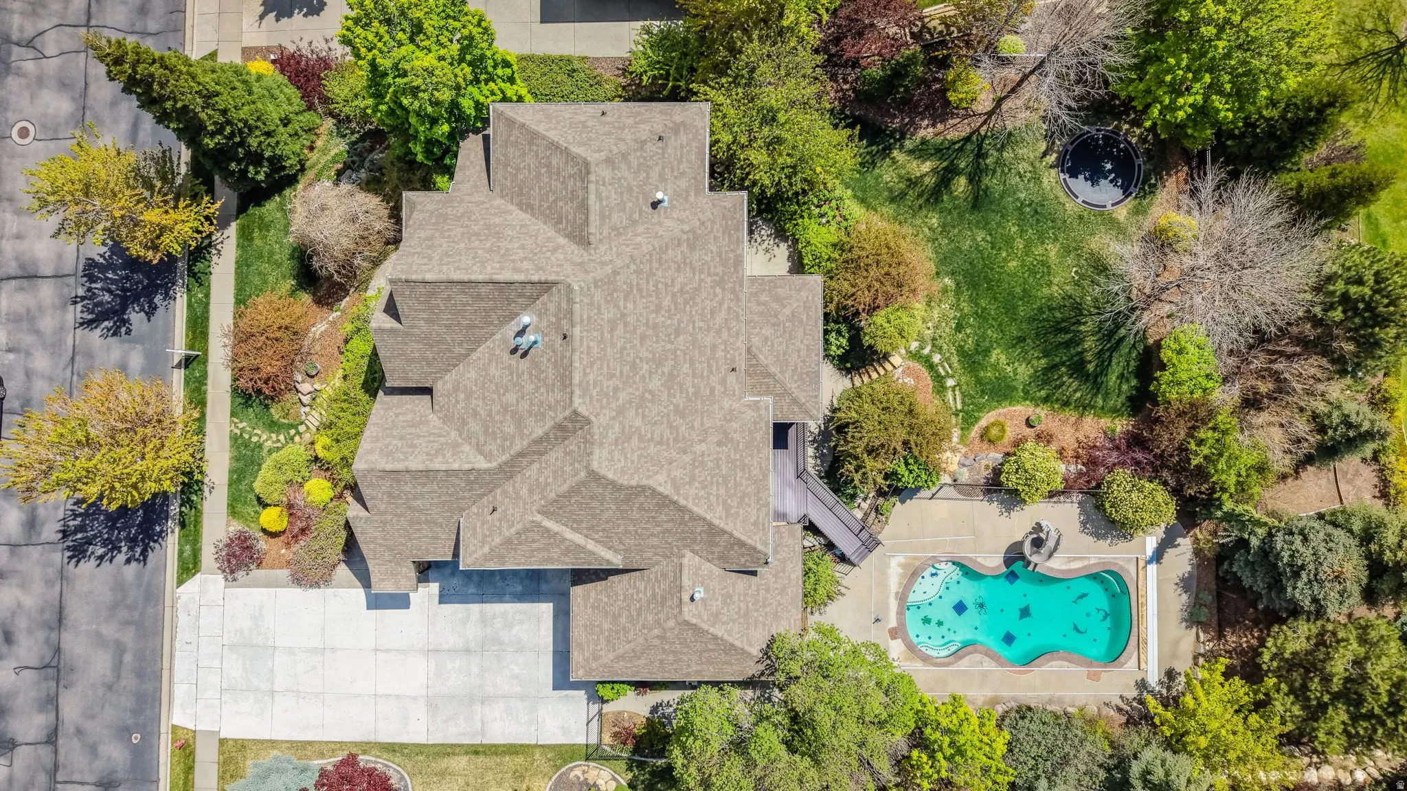 Aerial view of a pool