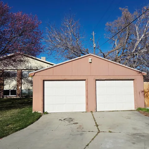 View of detached garage