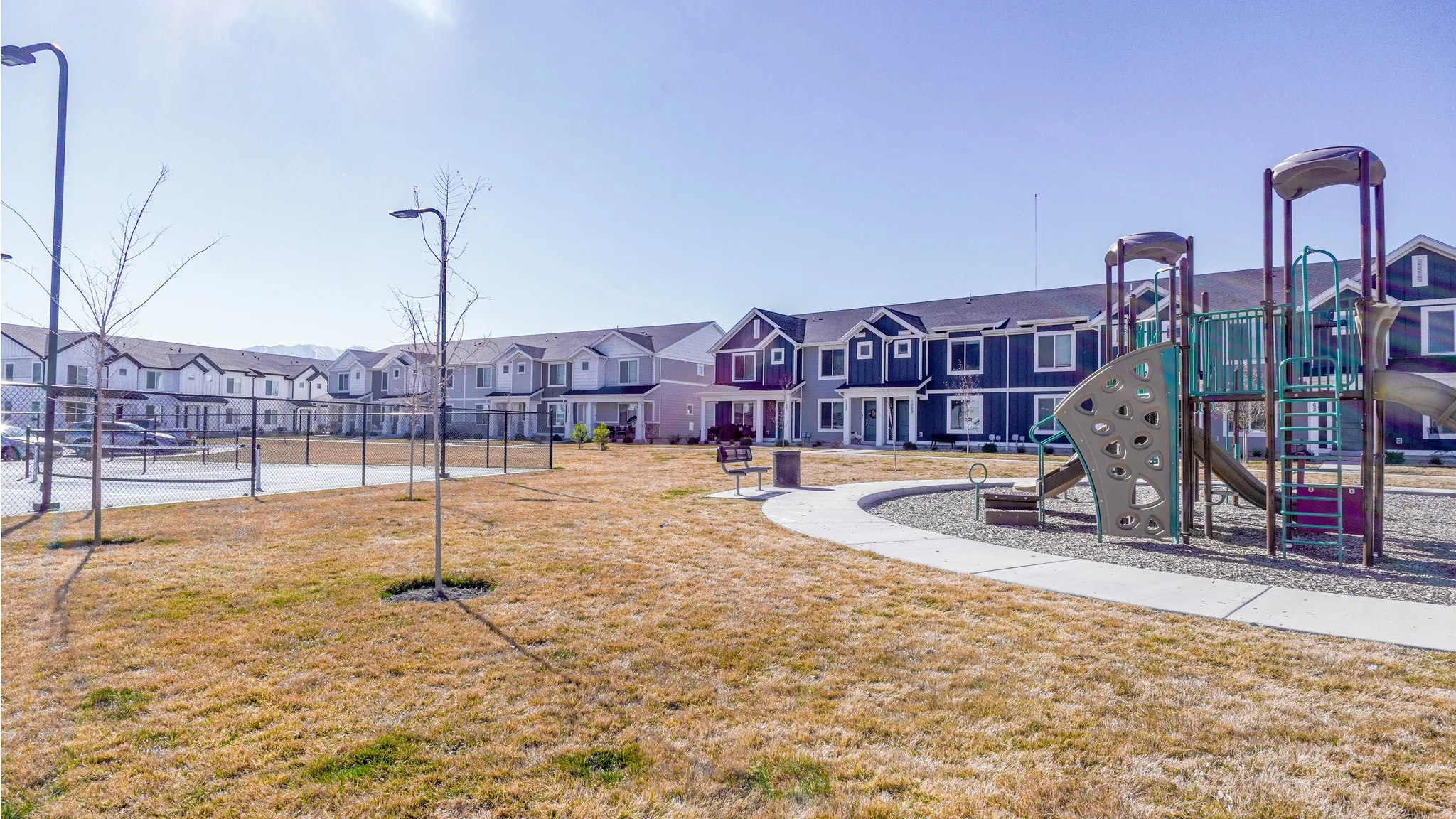 Community play area with a residential view