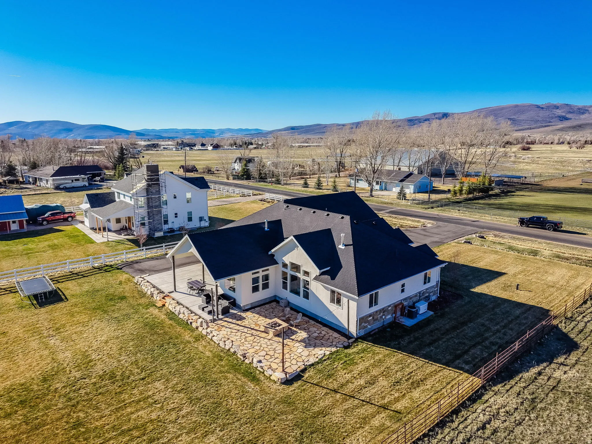 Aerial view of a mountainous background