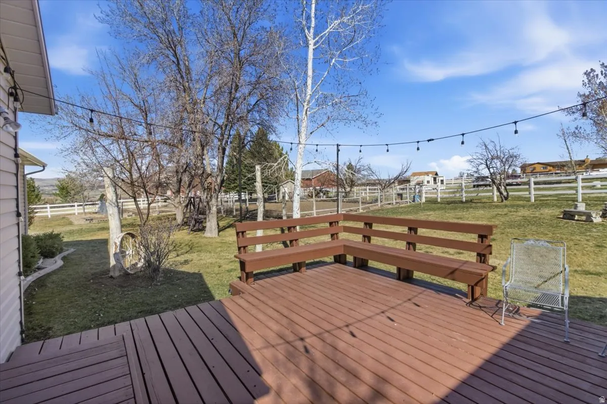 Wooden terrace featuring a fenced backyard