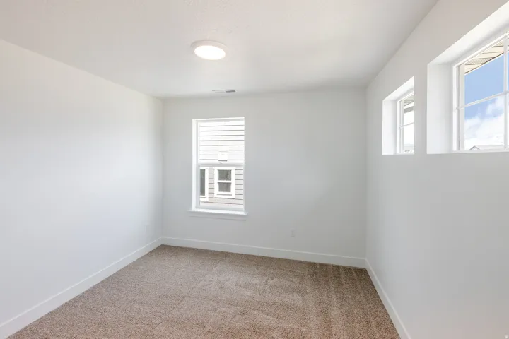 Bright room featuring carpet flooring, crisp white walls, and multiple windows providing natural illumination