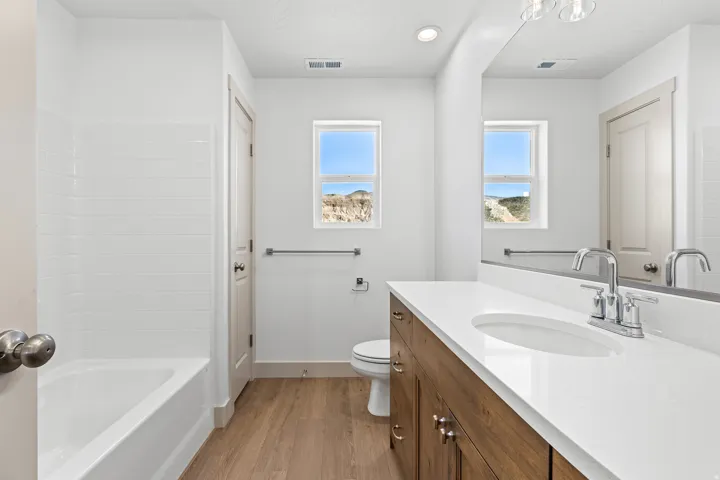 Full bathroom with vanity and light wood-type flooring