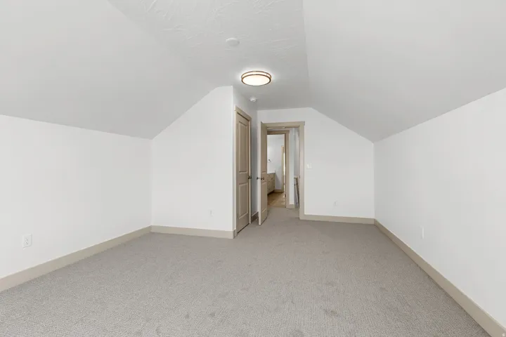 Bonus room featuring light colored carpet and lofted ceiling