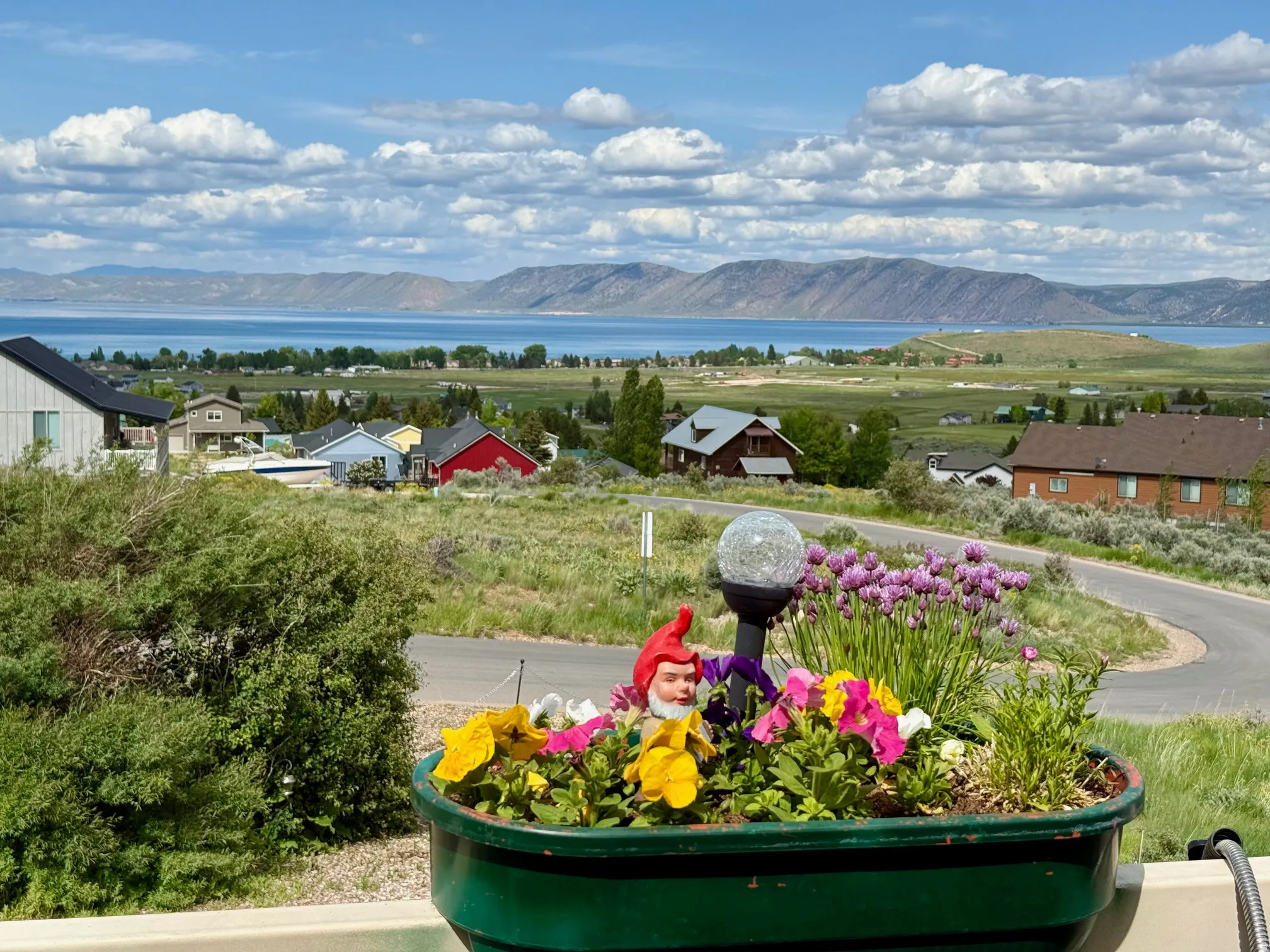 View of mountain background featuring a large body of water