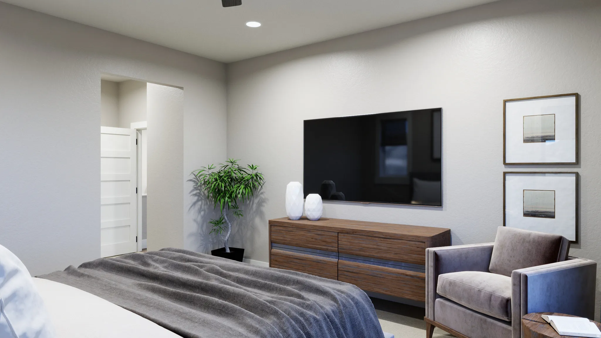 Bedroom featuring recessed lighting and a ceiling fan