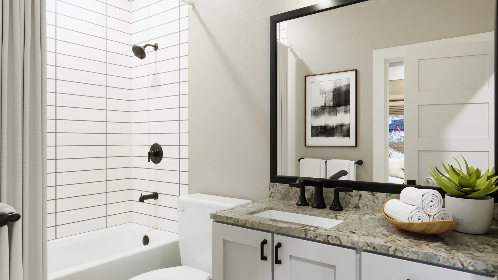 Full bathroom featuring shower / washtub combination, vanity, and a textured wall