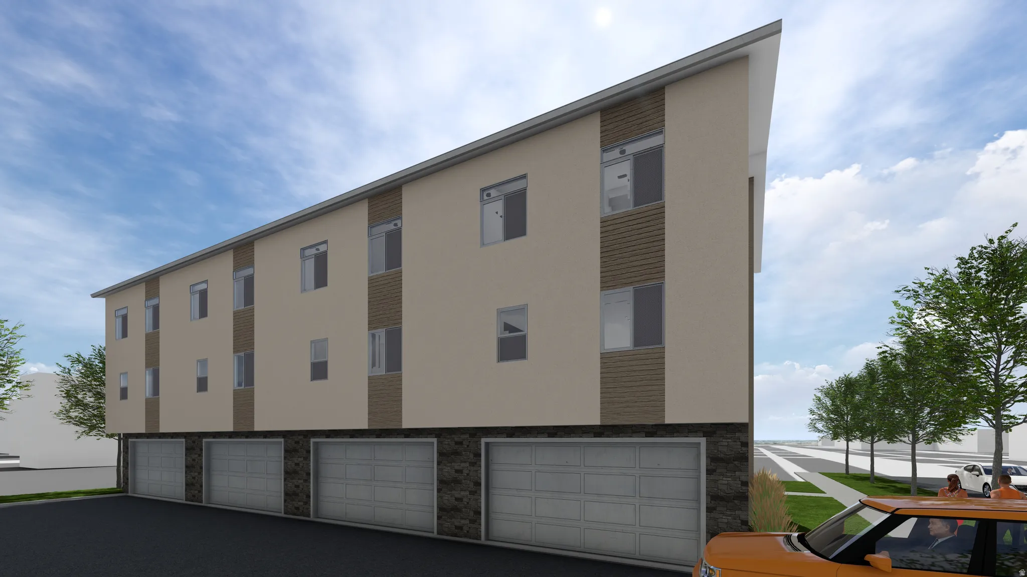 View of apartment building / complex featuring a garage