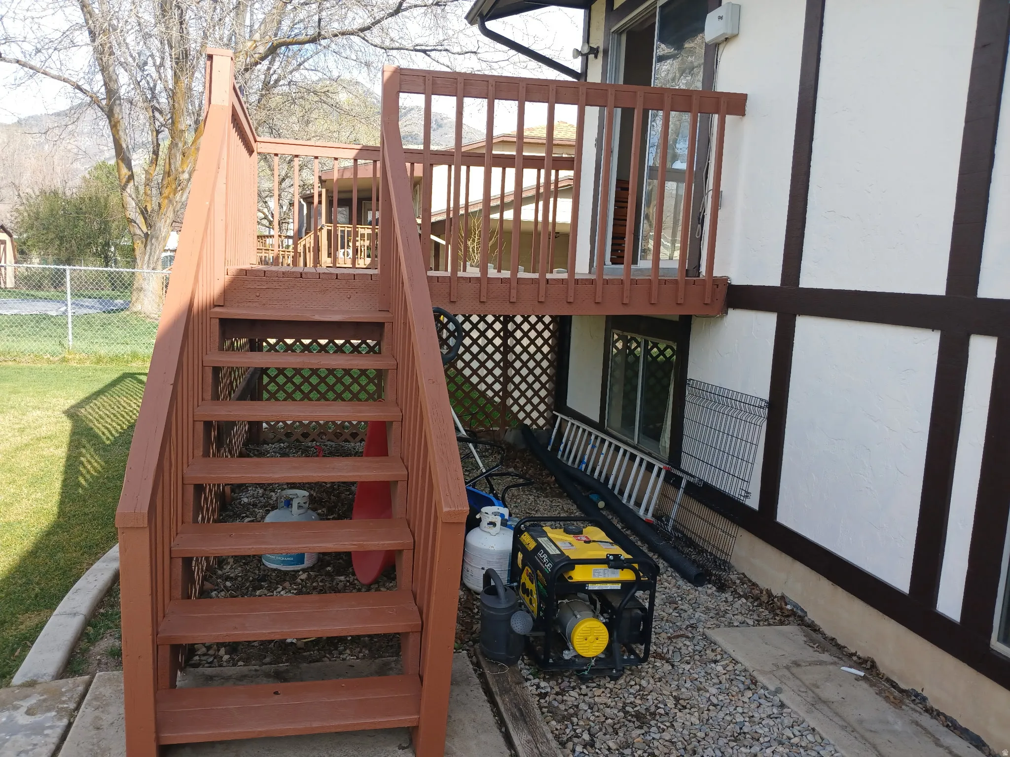 Deck featuring stairway