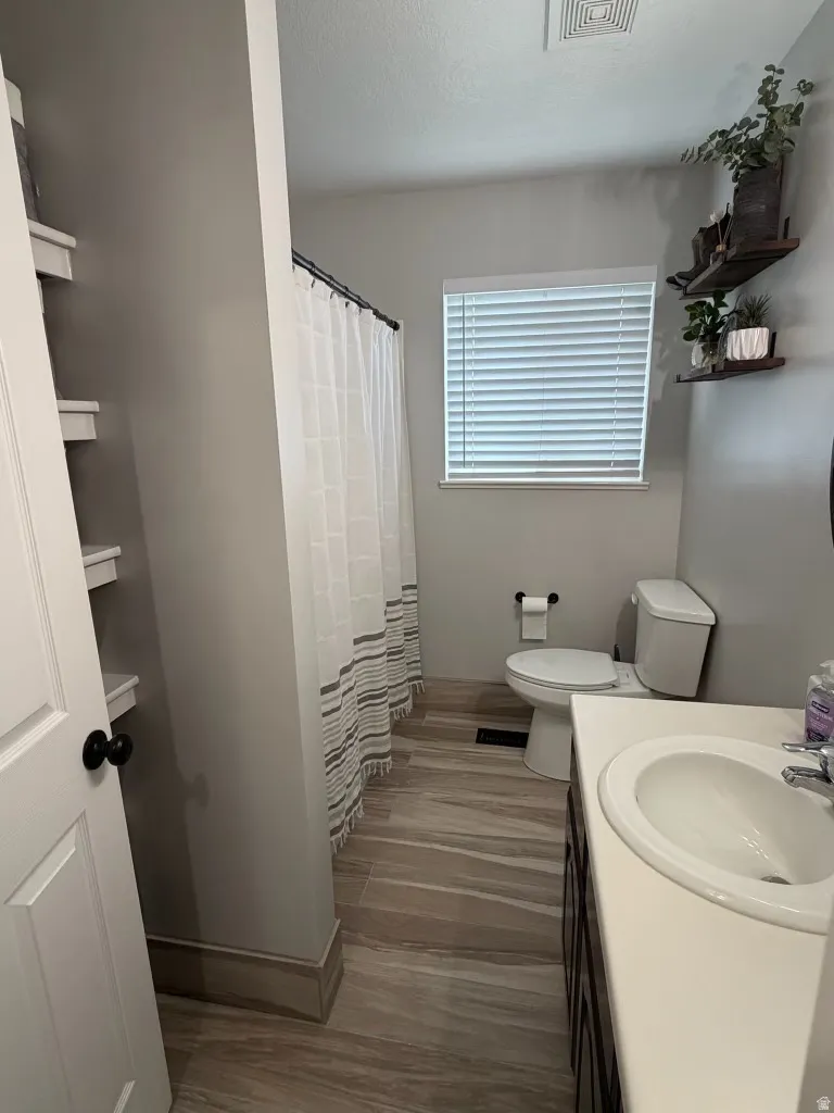 Bathroom featuring vanity and a shower with curtain