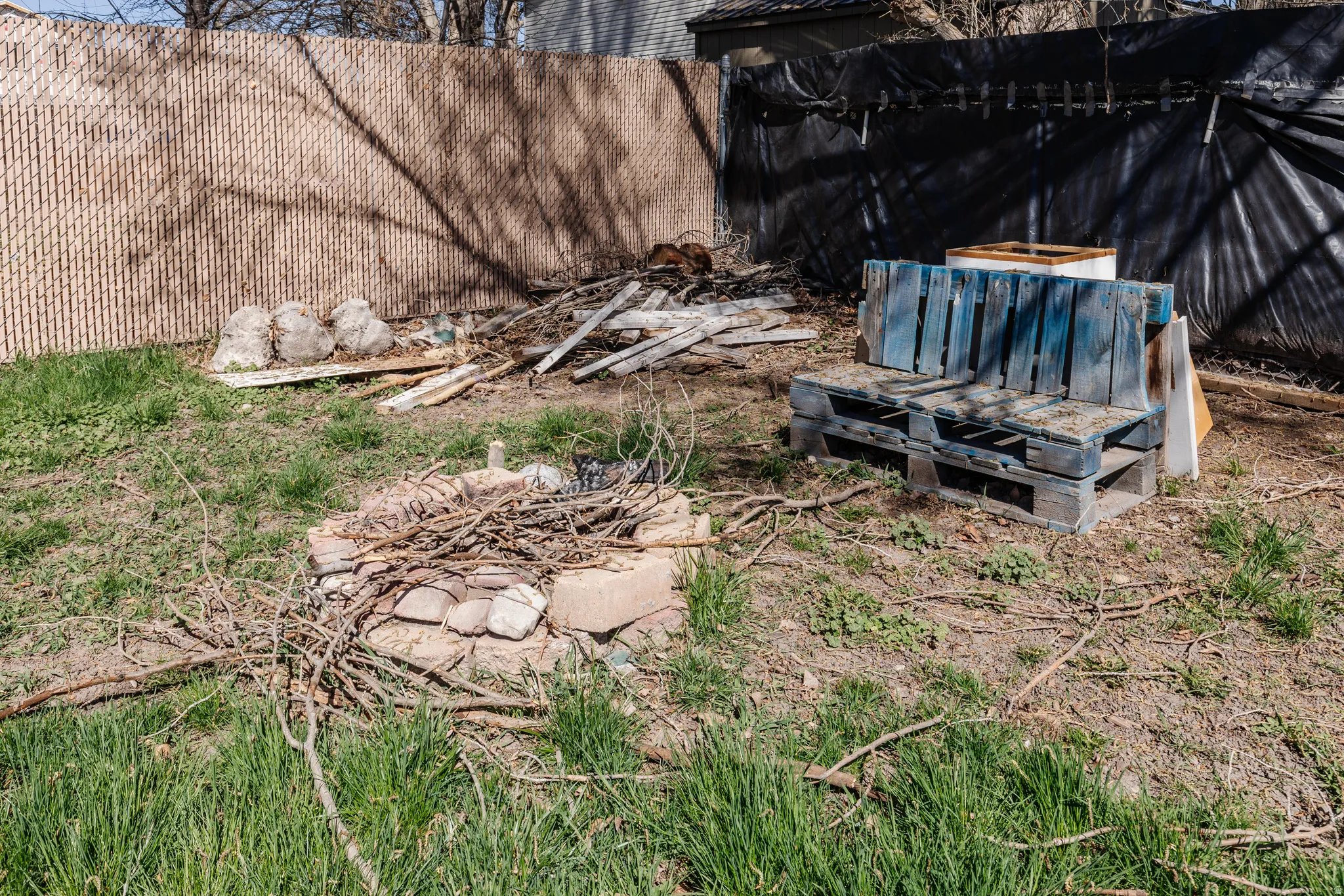 View of fenced backyard