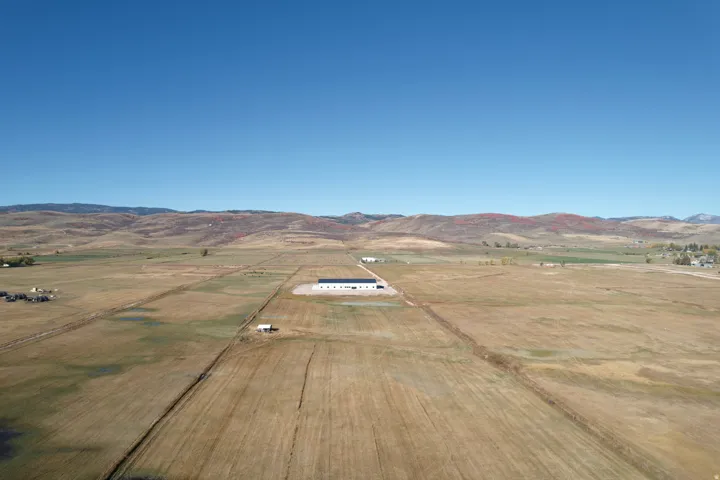 Overview of rural landscape featuring mountains