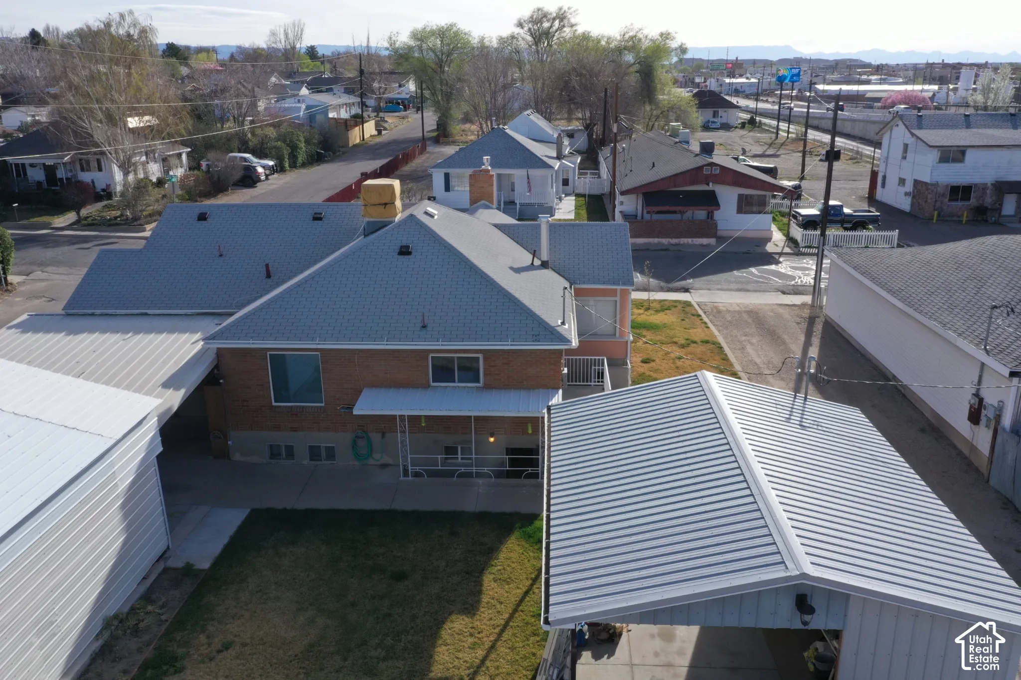 Aerial perspective of suburban area