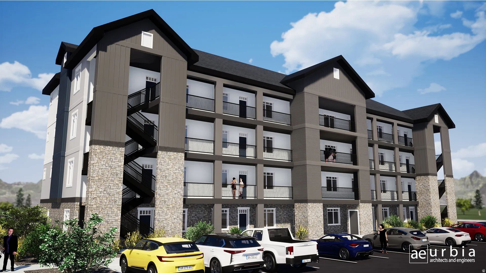 View of apartment building / complex with uncovered parking