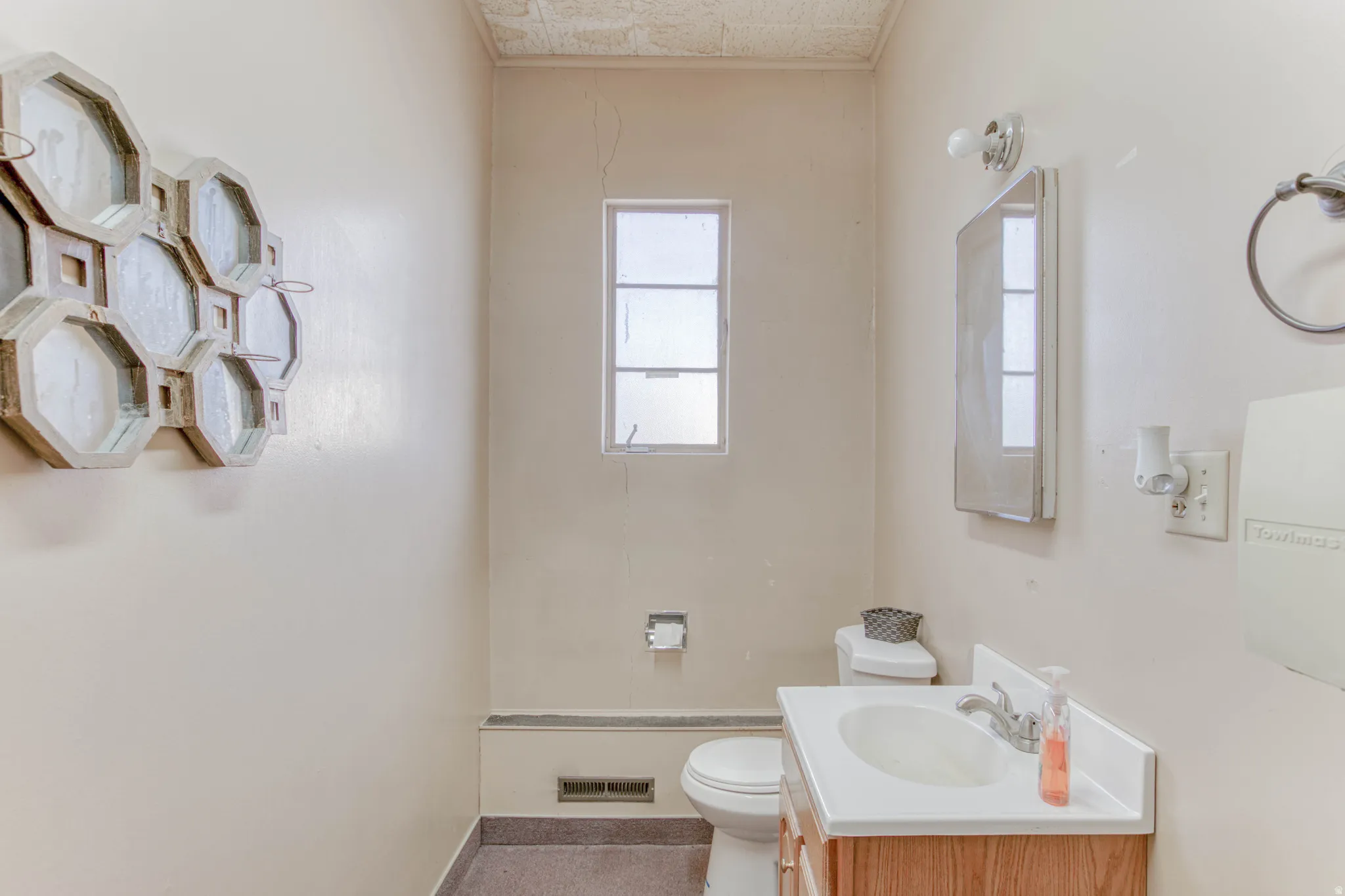 Bathroom featuring vanity and an ornate ceiling
