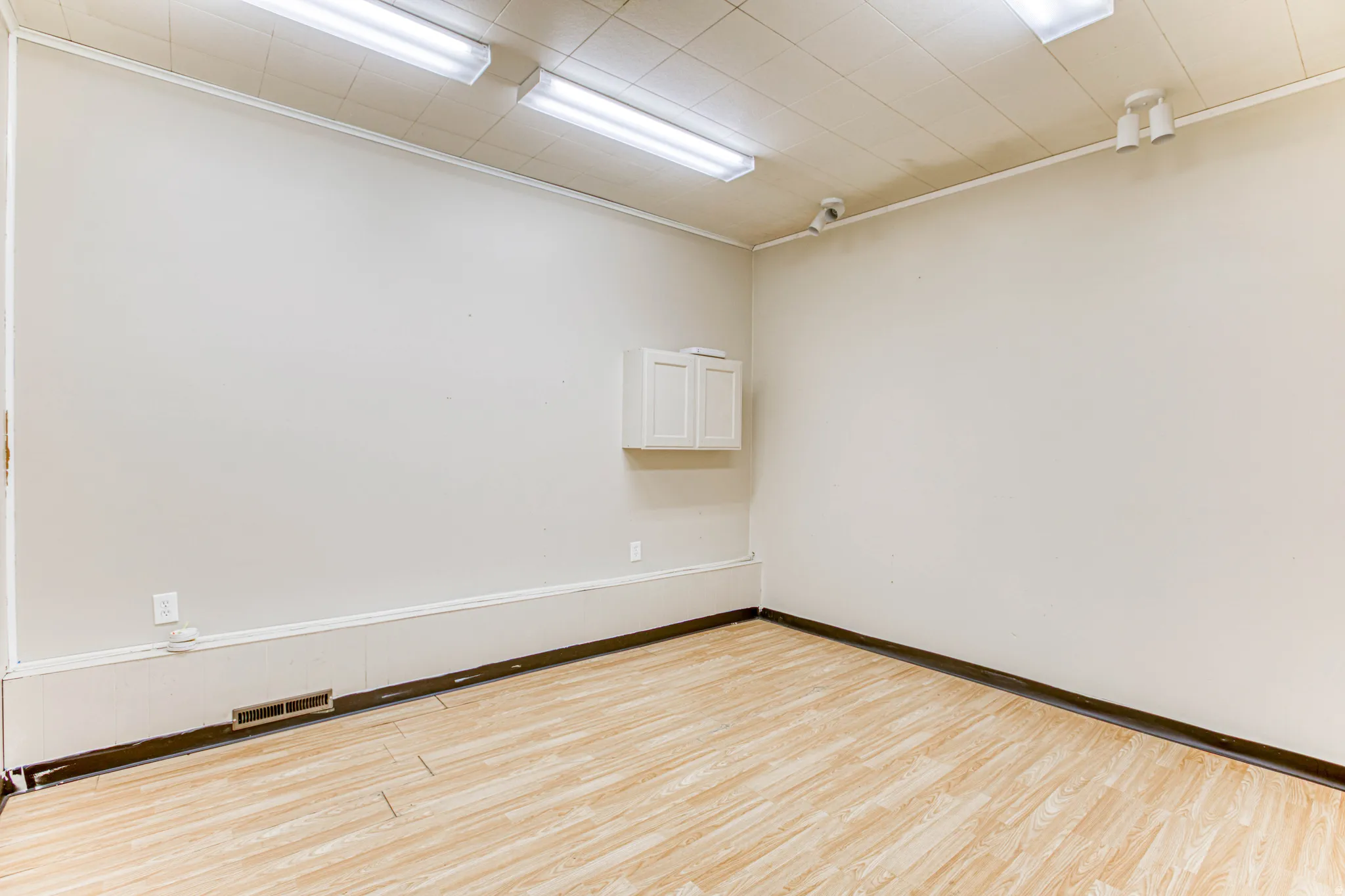Spare room with light wood-style floors and ornamental molding