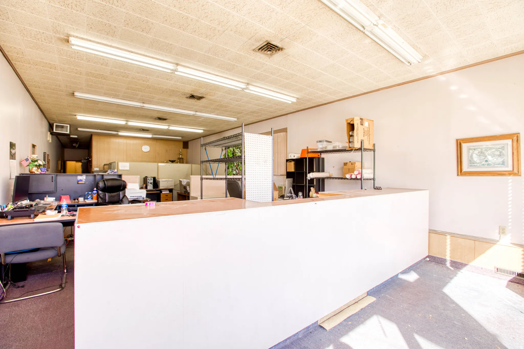 Kitchen featuring an office area and crown molding