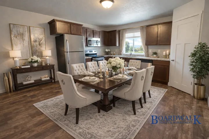 Dining space featuring dark wood-type flooring