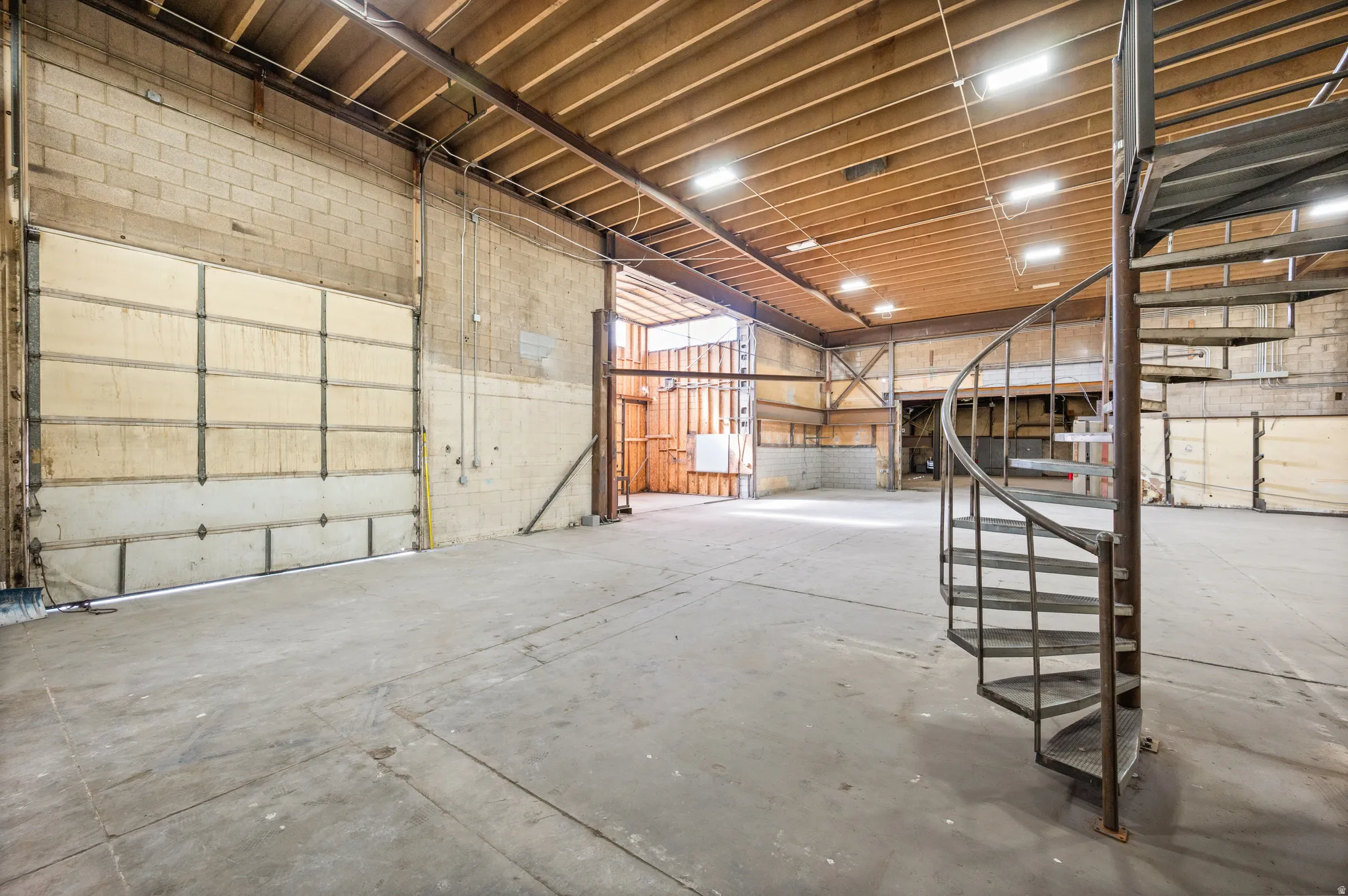 Garage with concrete block wall