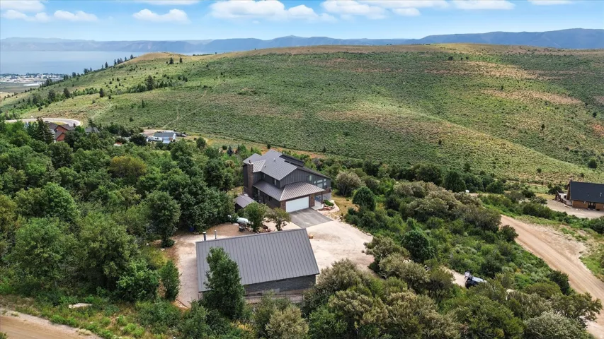 Aerial view of a mountainous background