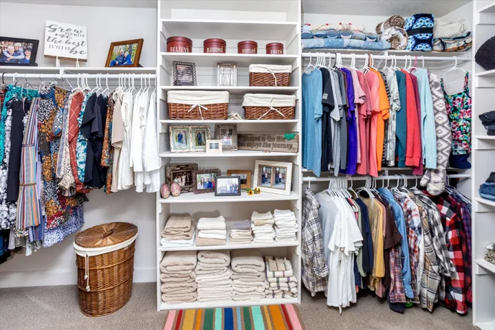 Walk in closet with carpet floors